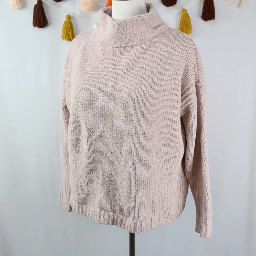 Catherine Malandrino Pink Chenille Mock Neck Knit Sweater Size Large
